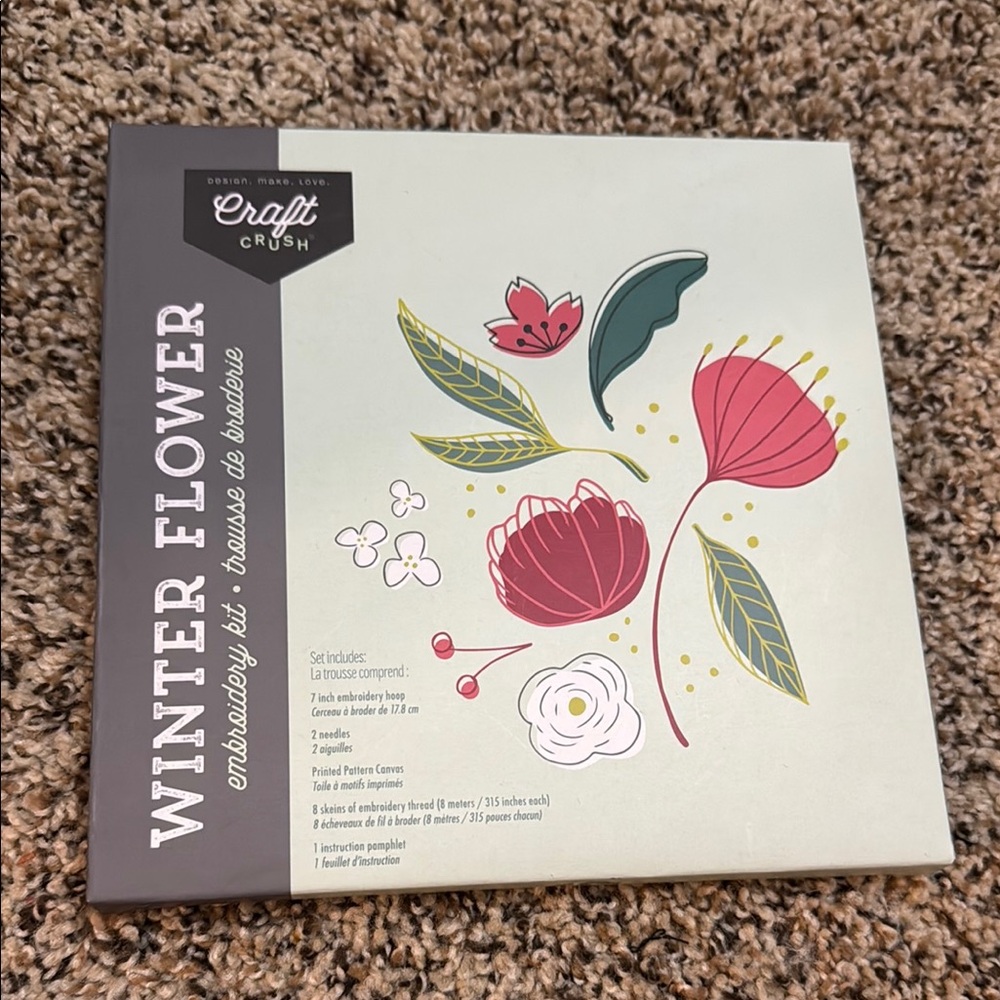 Winter Flower Embroidery Kit - Red and Green